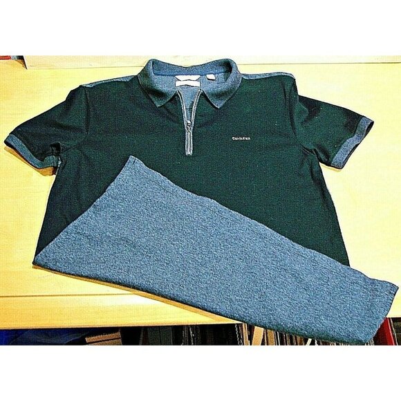 Womens Calvin Klein Slim Fit 1/4 Zip Liquid Touch Polo Shirt Black Gray Sz Med - Picture 1 of 12